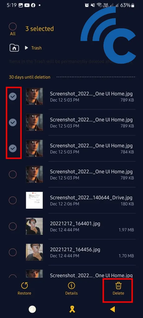 delete junk files on a Samsung 9__3 cellphone