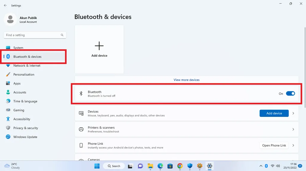 how to enable bluetooth windows 11