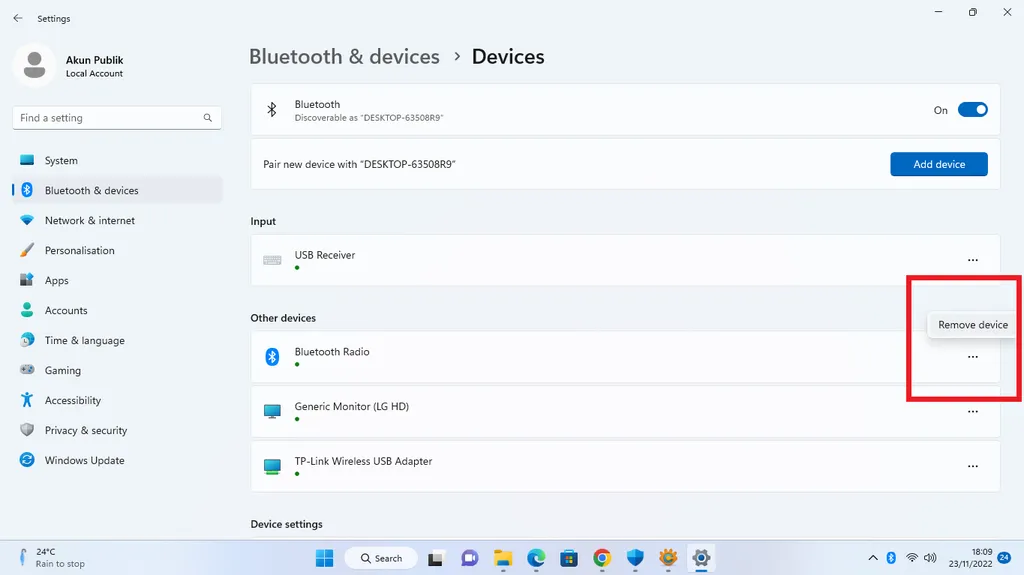 how to enable bluetooth windows 11