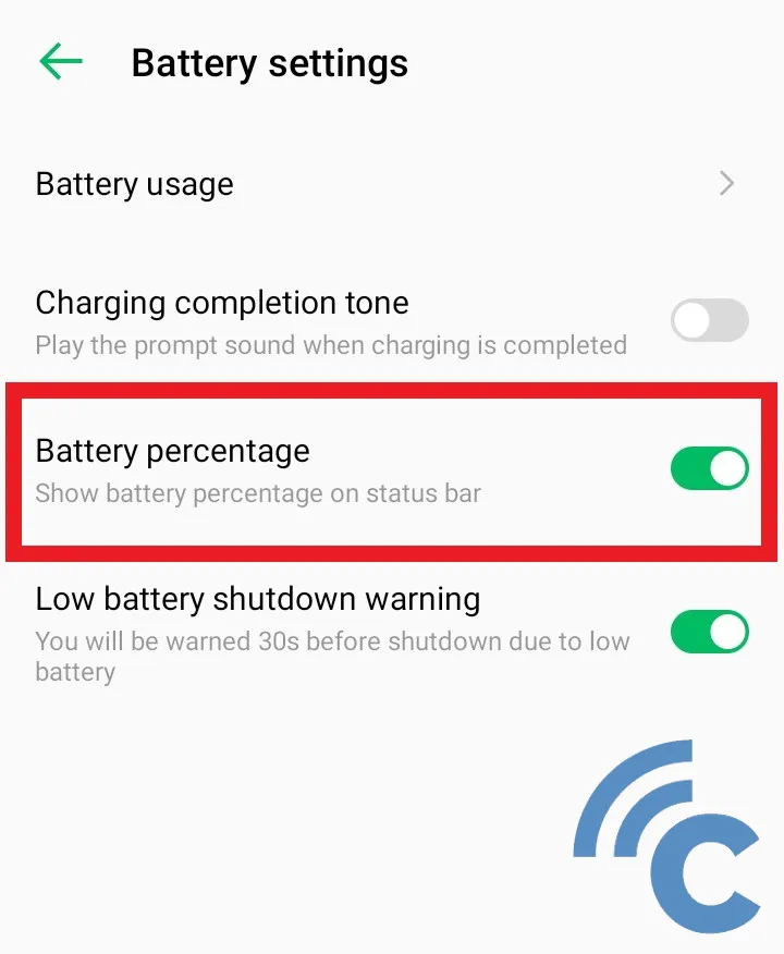 how to display infinix cellphone battery percentage