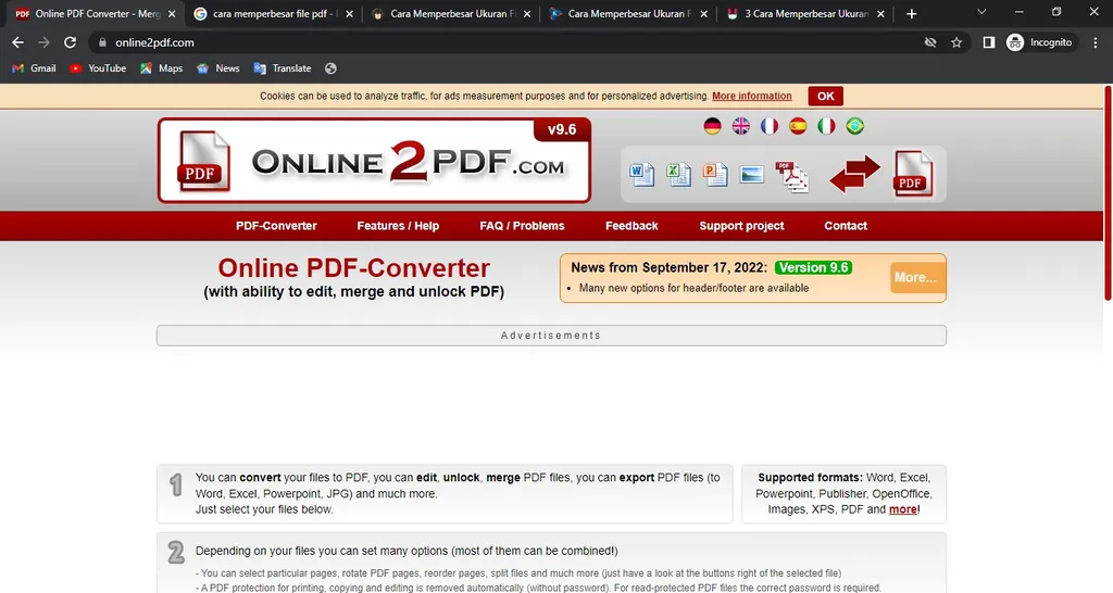 resize PDF files using online2pdf_